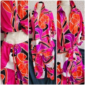 4 pc LOUNGE OUTFIT drawstring capris ROBE top SASH